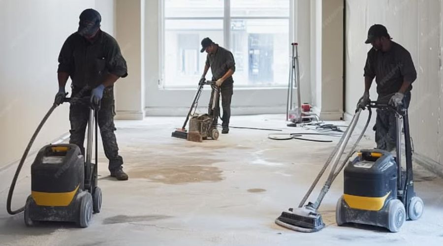 Post construction cleaning of a new building