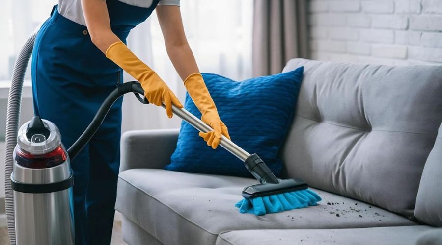 Upholstery cleaning of a fabric couch